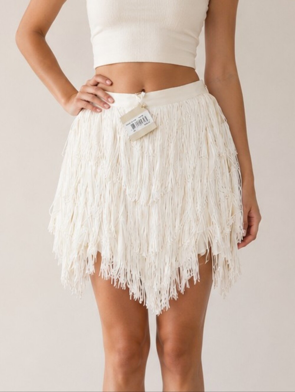 Haute Hippie NWT Women's Ivory Fringe Mini Skirt